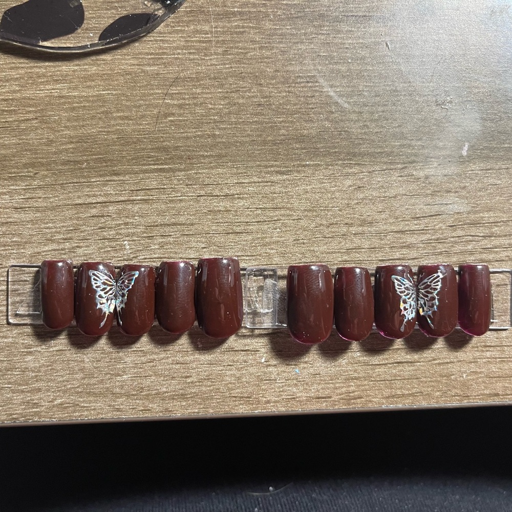 Maroon Butterfly Press on Nails